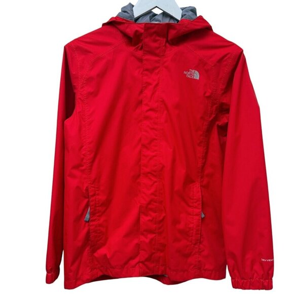 THE NORTH FACE Boys Jacket Large 14/16 Red Hooded Windbreaker Full Zip *TORN - Picture 1 of 16